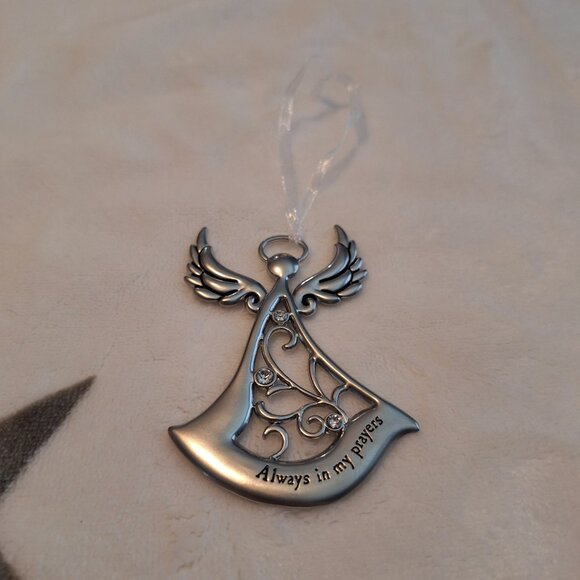 Ornament Charm Angel Always In My Prayers Metal With Jewels Bling Car Tree - Picture 5 of 5